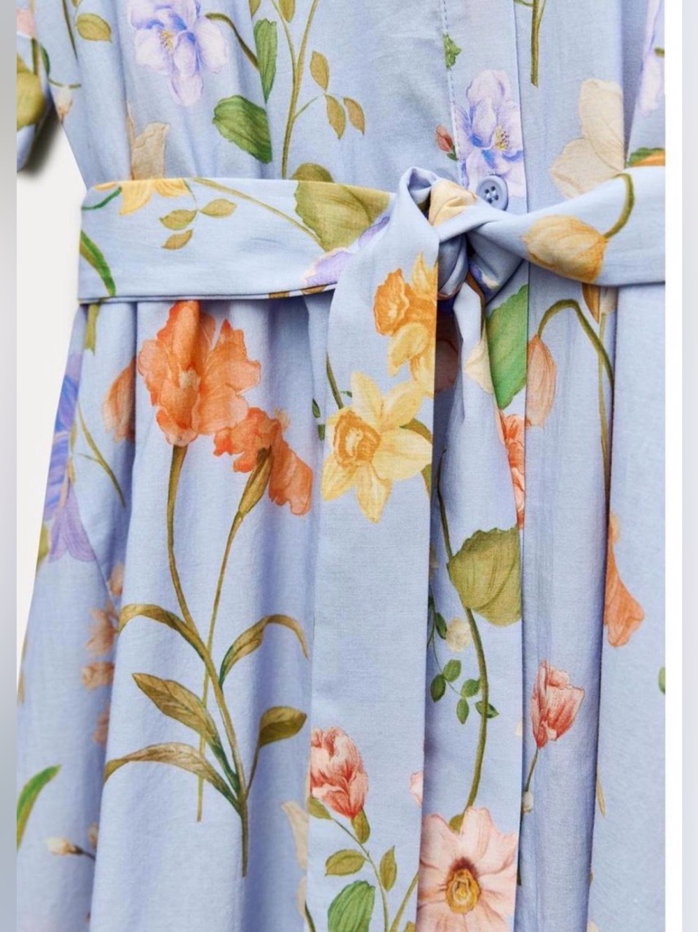Zara Light Blue Floral Maxi Dress with Orange & Purple Flowers - Picture 3 of 4